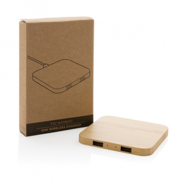 Logo trade advertising product photo of: Bamboo 10W wireless charger with USB
