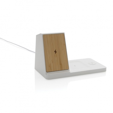 Logo trade promotional items image of: Ontario recycled plastic & bamboo 3-in-1 wireless charger