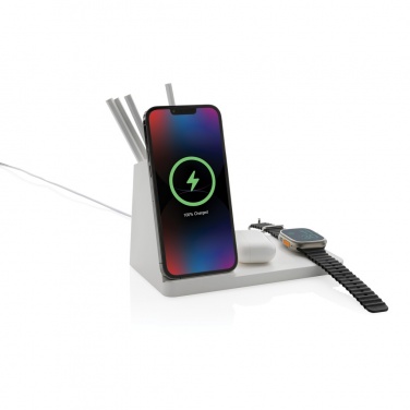 Logotrade promotional giveaway picture of: Ontario recycled plastic & bamboo 3-in-1 wireless charger