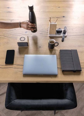 Logo trade business gift photo of: Ontario recycled plastic & bamboo 3-in-1 wireless charger