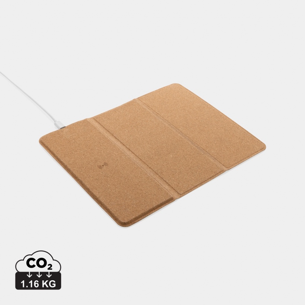 Logo trade promotional giveaway photo of: 10W wireless charging cork mousepad and stand