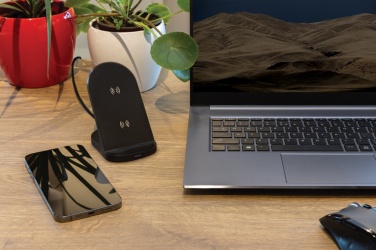 Logotrade promotional item image of: RCS recycled plastic double coil wireless stand 15W