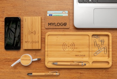 Logo trade business gifts image of: Bamboo desk organiser 5W wireless charger