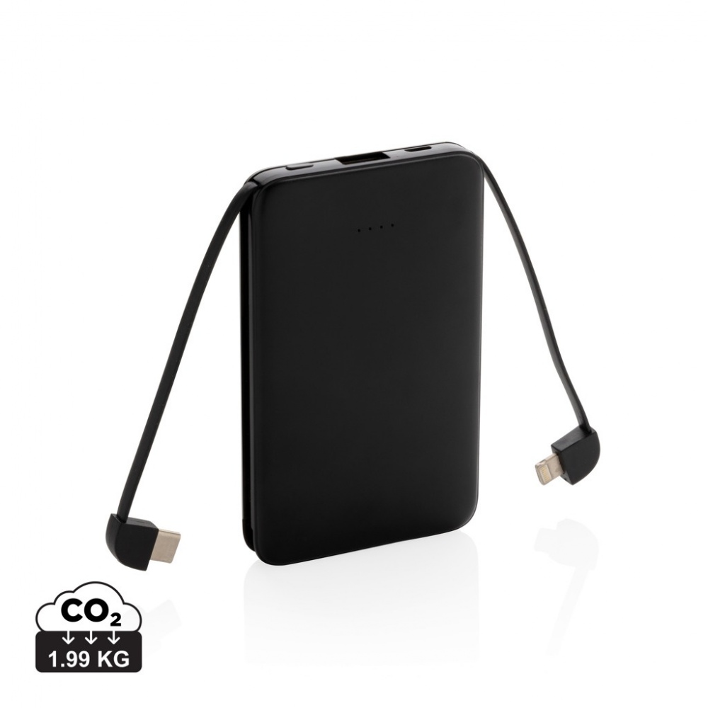 Logo trade promotional gift photo of: 5.000 mAh Pocket Powerbank with integrated cables