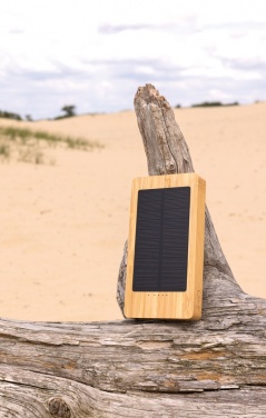 Logo trade promotional merchandise image of: Sunwick 10.000 mAh Bamboo solar powerbank