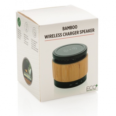 Logo trade promotional giveaways picture of: Bamboo wireless charger speaker