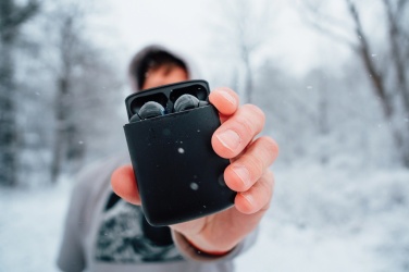 Logotrade promotional product picture of: Skywave RCS recycled plastic solar earbuds