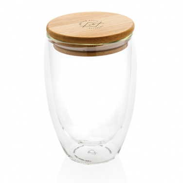 Logo trade promotional giveaways image of: Double wall borosilicate glass with bamboo lid 350ml