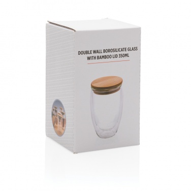 Logo trade advertising products picture of: Double wall borosilicate glass with bamboo lid 350ml