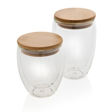 Logo trade corporate gifts image of: Double wall borosilicate glass with bamboo lid 350ml 2pc set