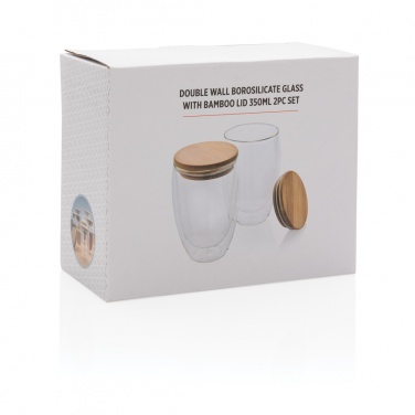 Logo trade promotional merchandise photo of: Double wall borosilicate glass with bamboo lid 350ml 2pc set