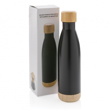 Logo trade promotional products image of: Vacuum stainless steel bottle with bamboo lid and bottom