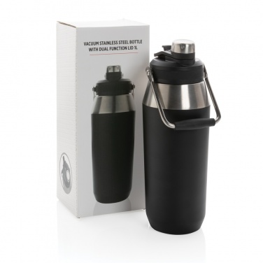 Logo trade corporate gifts image of: Vacuum stainless steel dual function lid bottle 1L
