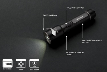 Logo trade promotional giveaway photo of: RCS recycled aluminum USB-rechargeable heavy duty torch