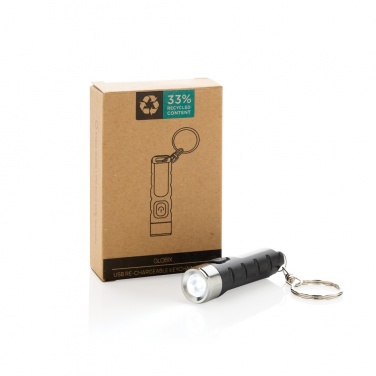 Logo trade advertising product photo of: Globix RCS recycled plastic USB re-chargeable keychain torch