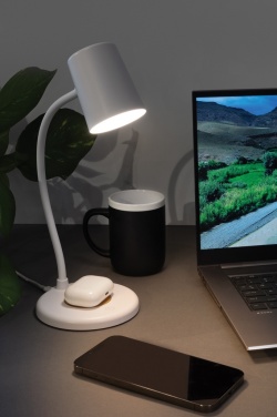 Logotrade promotional merchandise picture of: Zenara RCS recycled plastic and cork 15W wireless desk lamp
