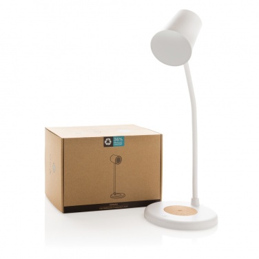 Logo trade promotional items image of: Zenara RCS recycled plastic and cork 15W wireless desk lamp