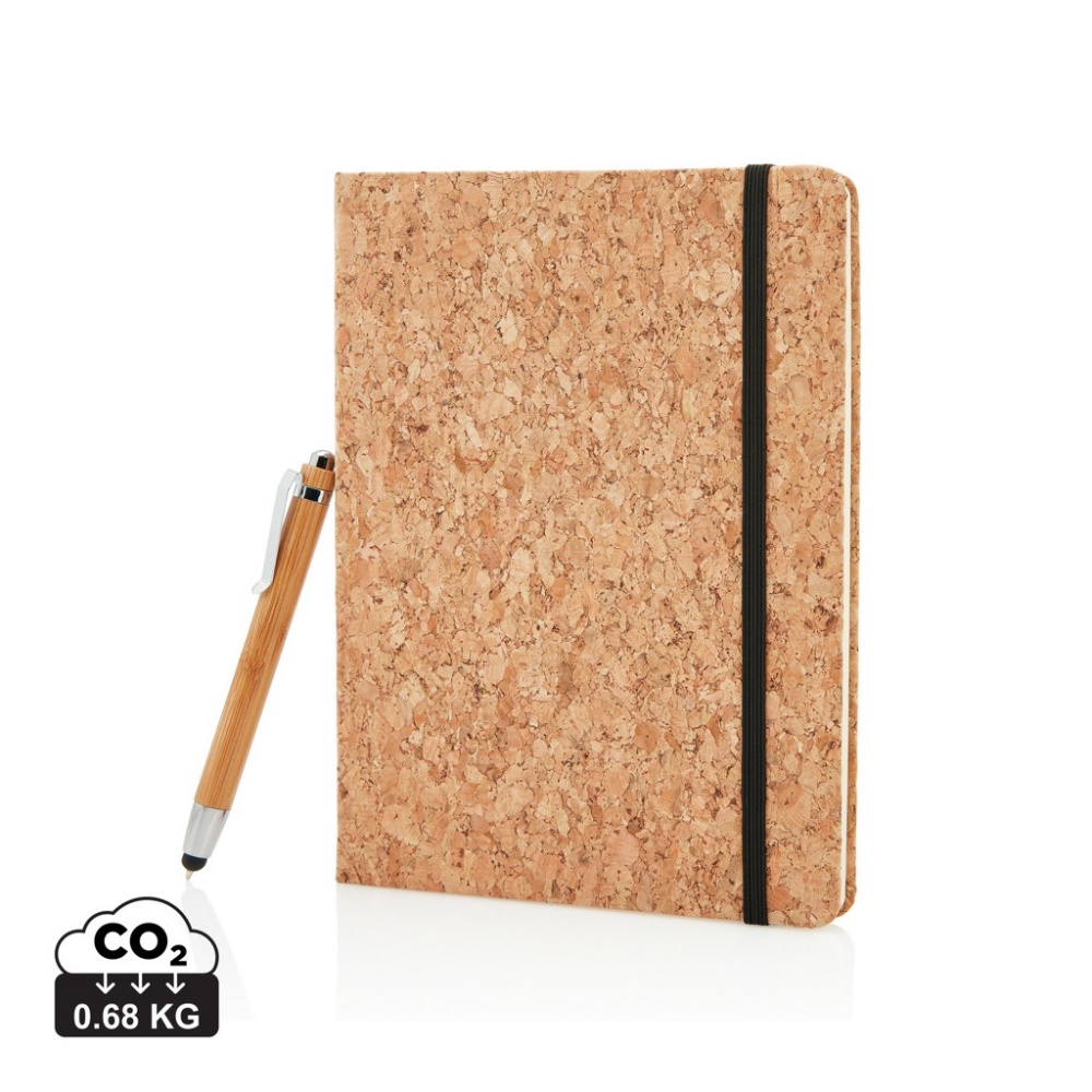 Logo trade promotional merchandise picture of: A5 notebook with bamboo pen including stylus