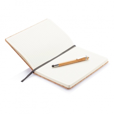 Logo trade corporate gifts image of: A5 notebook with bamboo pen including stylus