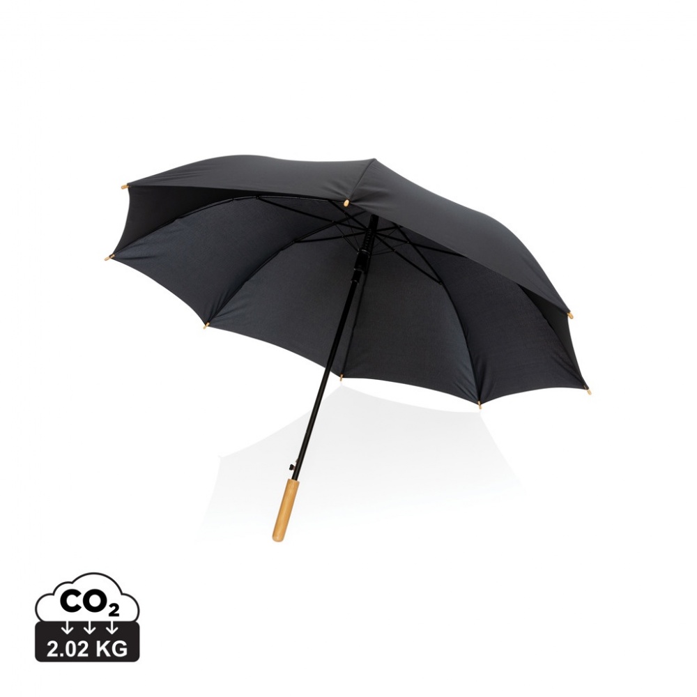 Logotrade promotional products photo of: 27" Impact AWARE™ RPET 190T auto open bamboo umbrella