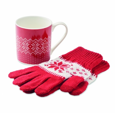 Logo trade promotional giveaways image of: Winter gift mug and gloves set