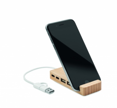 Logo trade promotional items image of: Bamboo USB 4 ports hub
