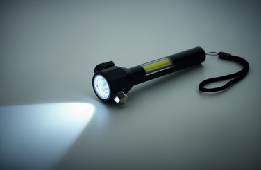 Logotrade advertising products photo of: 3-in-1 aluminum flashlight with an emergency hammer and seatbelt cutter, customizable with printing