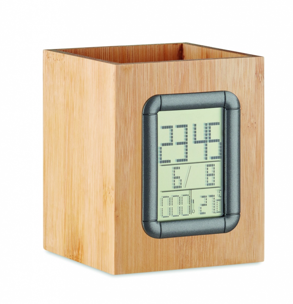 Logotrade promotional giveaways photo of: Bamboo pen holder and LCD clock