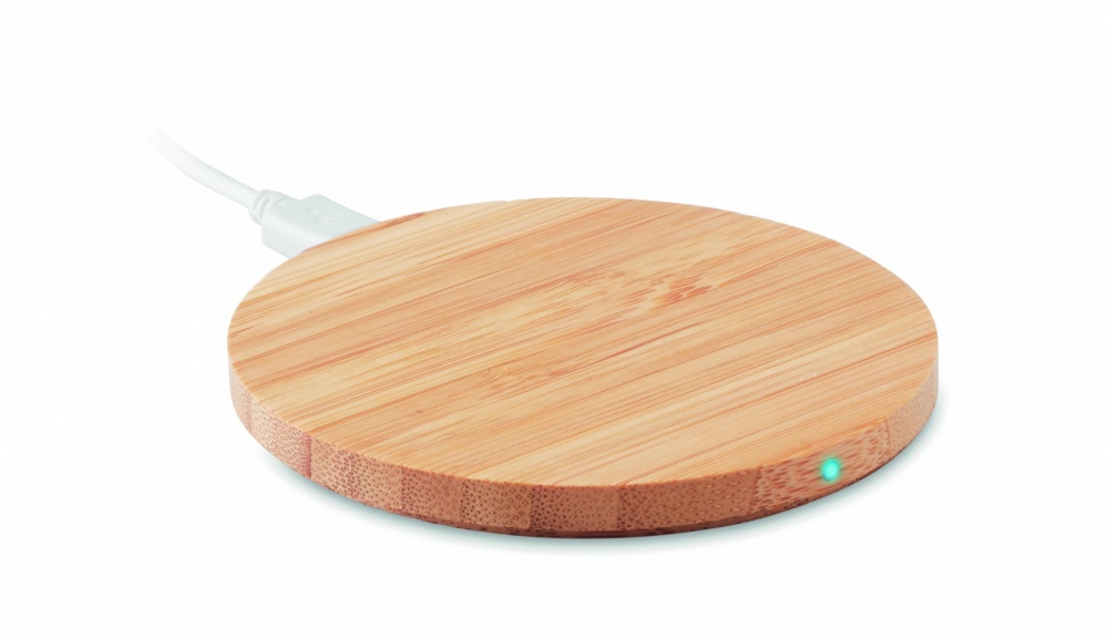 Logo trade promotional merchandise image of: Wireless charger bamboo 10W RUNDO +