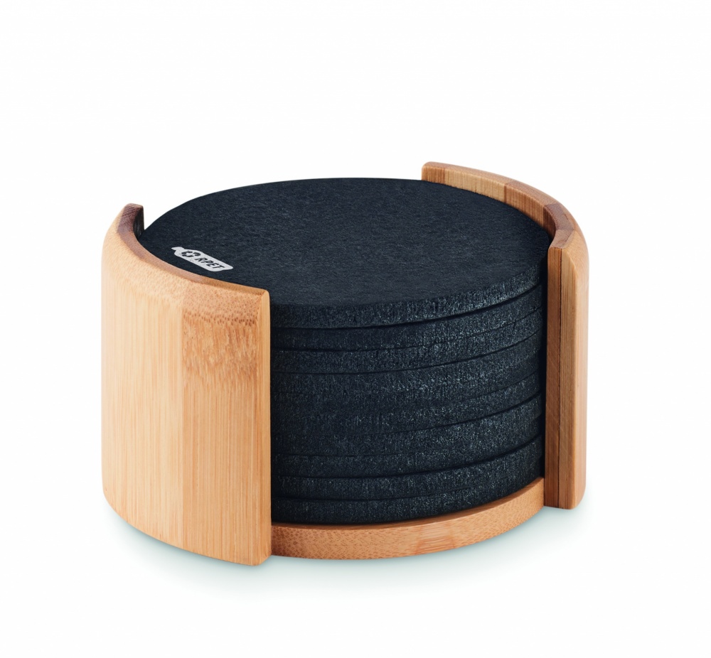 Logo trade advertising product photo of: RPET coasters in bamboo holder