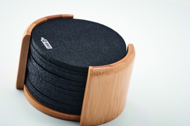 Logo trade promotional giveaway photo of: RPET coasters in bamboo holder