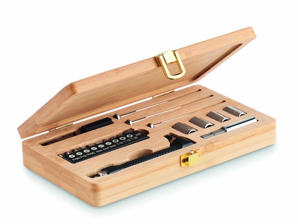 Logotrade advertising product image of: 21 pcs tool set in bamboo case