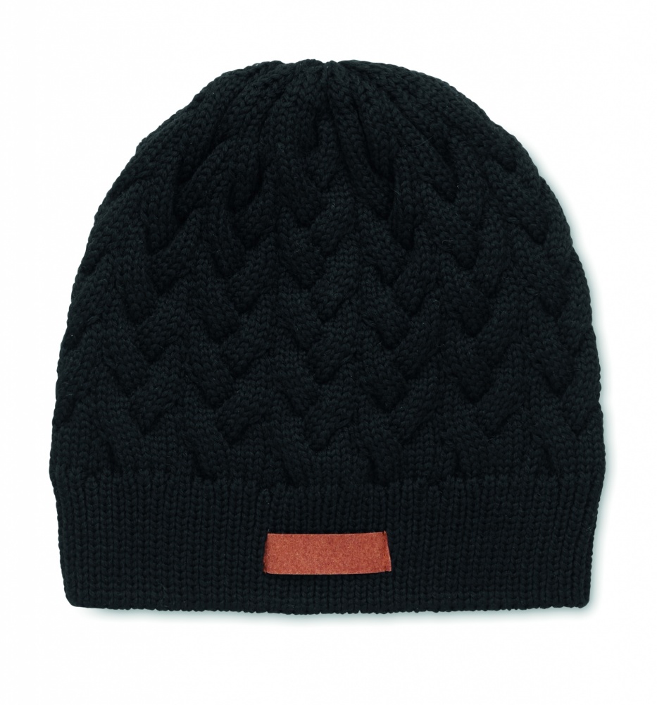 Logotrade promotional product picture of: Cable knit beanie in RPET