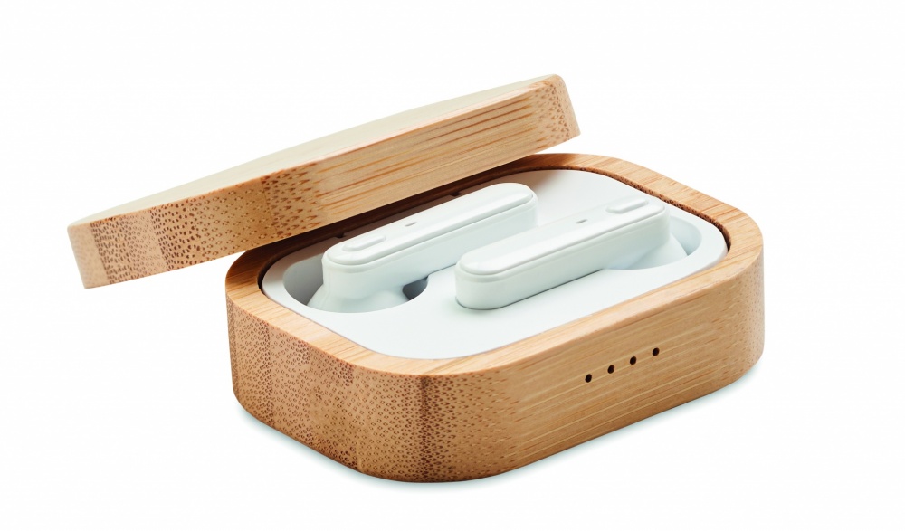 Logo trade promotional items image of: TWS earbuds in bamboo case