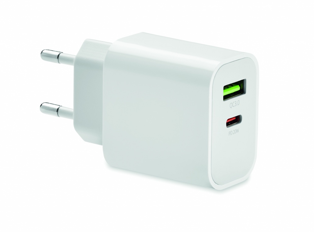 Logo trade promotional gift photo of: 18W 2 port USB charger EU plug
