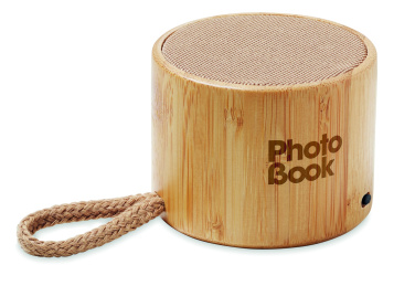 Logo trade promotional product photo of: Round bamboo wireless speaker