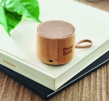 Logo trade business gift photo of: Round bamboo wireless speaker
