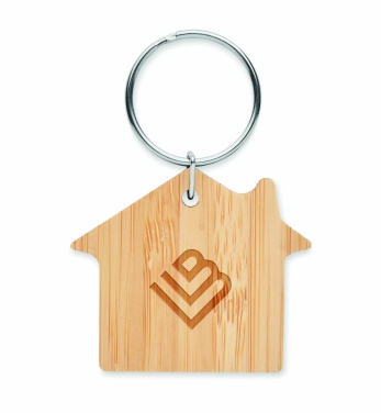 Logo trade corporate gift photo of: House shaped bamboo key ring Järvenpää
