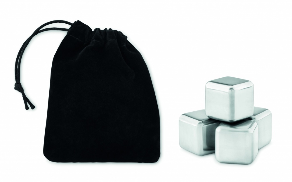 Logo trade promotional merchandise photo of: Set of 4 SS ice cubes in pouch
