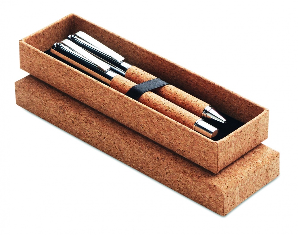 Logotrade promotional product picture of: Metal Ball pen set in cork box