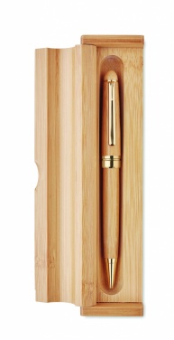 Logo trade promotional items image of: Bamboo twist-action ballpoint pen in a box
