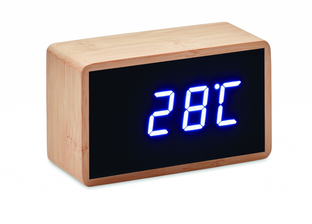 Logo trade advertising products image of: LED alarm clock bamboo casing Düsseldorf