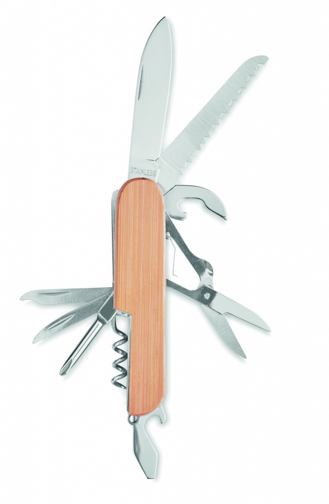 Logo trade promotional giveaways image of: Multi tool pocket knife bamboo
