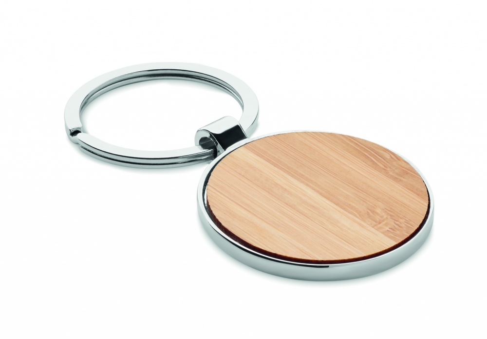 Logo trade corporate gifts image of: Round key ring metal bamboo Dobele