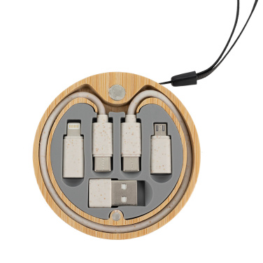 Logo trade promotional items picture of: 4in1 cable in wooden case, LH-ZM01