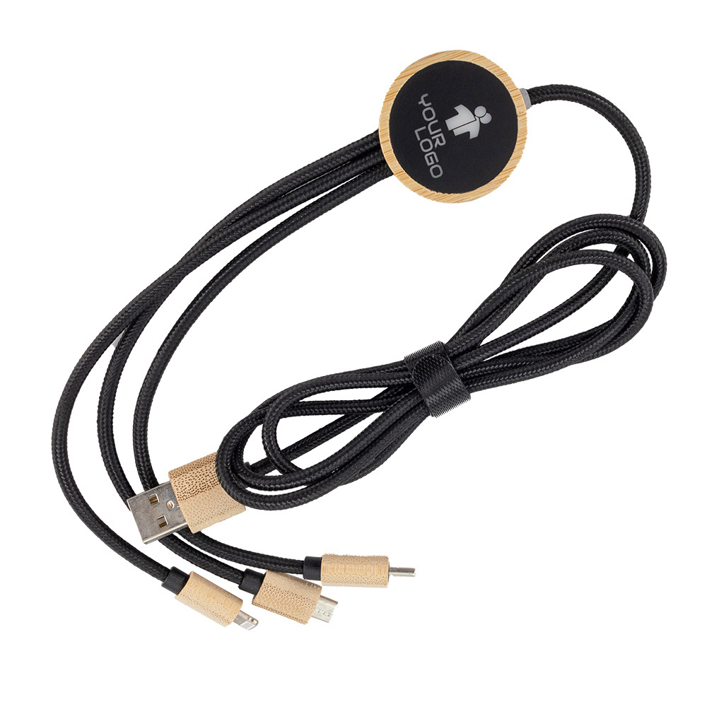 Logotrade promotional gift image of: 3-in-1 cable with elighted logo in a wooden casing, LH-ZMU06