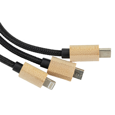 Logotrade advertising products photo of: 3-in-1 cable with elighted logo in a wooden casing, LH-ZMU06