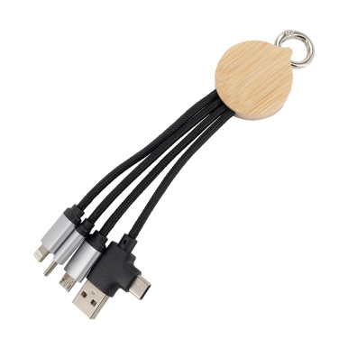 Logotrade promotional giveaway picture of: 4-in-1 cable with elighted logo in a wooden casing, LH-ZMU05
