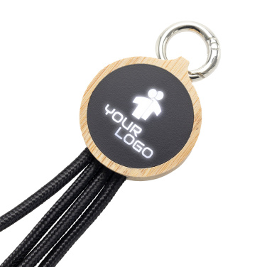 Logo trade promotional merchandise photo of: 4-in-1 cable with elighted logo in a wooden casing, LH-ZMU05