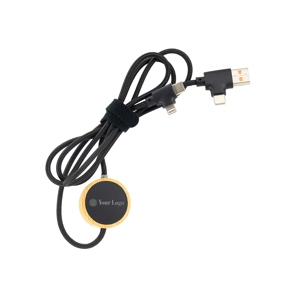 Logotrade promotional merchandise picture of: 4in1 long wooden cable with elighted logo for engraving